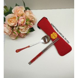 RED CHOPSTICKS & SPOON IN XI BAG FAVOR - as low as RM3.80/set